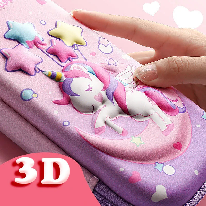 3D Unicorn EVA cute pencil box School student stationery box Children pencil storage box Three layer large capacity pencil case Importe Go 