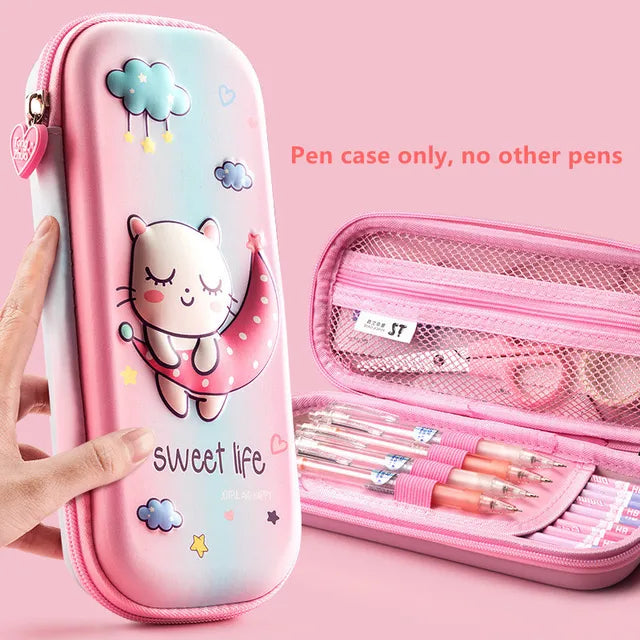 3D Unicorn EVA cute pencil box School student stationery box Children pencil storage box Three layer large capacity pencil case Importe Go 