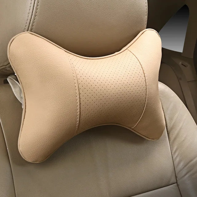 Almofadas de pescoço de carro macio ambos lado frente traseira couro do plutônio 1pcs pacote encosto cabeça para alívio da dor de cabeça cheio fibra travesseiro de carro universal Importe Go beige pillow 