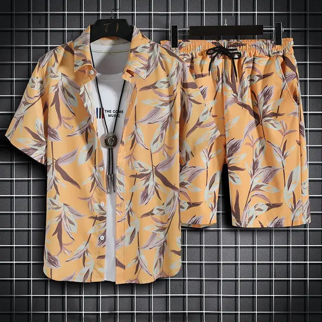 Beach Clothes For Men 2 Piece Set Quick Dry Hawaiian Shirt and Shorts Set Men Fashion Clothing Printing Casual Outfits Summer Importe Go 