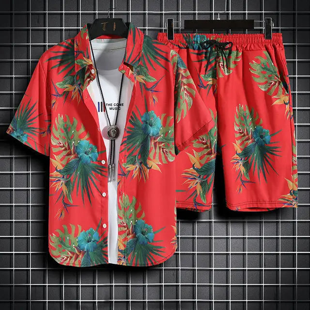 Beach Clothes For Men 2 Piece Set Quick Dry Hawaiian Shirt and Shorts Set Men Fashion Clothing Printing Casual Outfits Summer Importe Go 