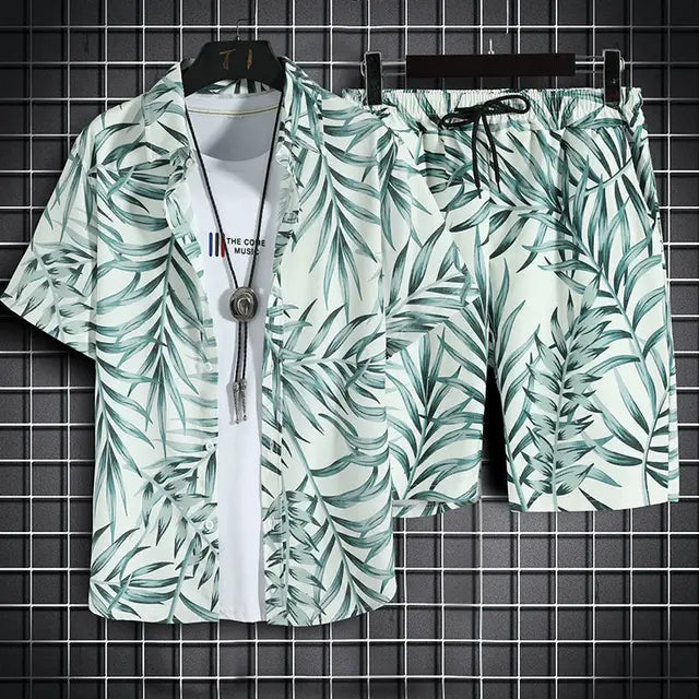 Beach Clothes For Men 2 Piece Set Quick Dry Hawaiian Shirt and Shorts Set Men Fashion Clothing Printing Casual Outfits Summer Importe Go 