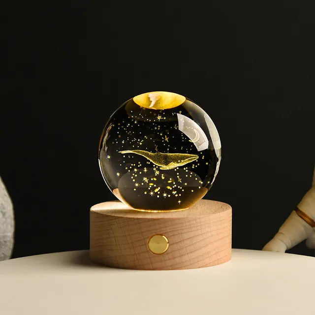 Bola de cristal 3D de 6cm para decoración del hogar y escritorio, grabado con láser globo con sistema Solar, luz nocturna de Planeta, regalo de cumpleaños y Astronomía Importe Go 6cm with base Whale 