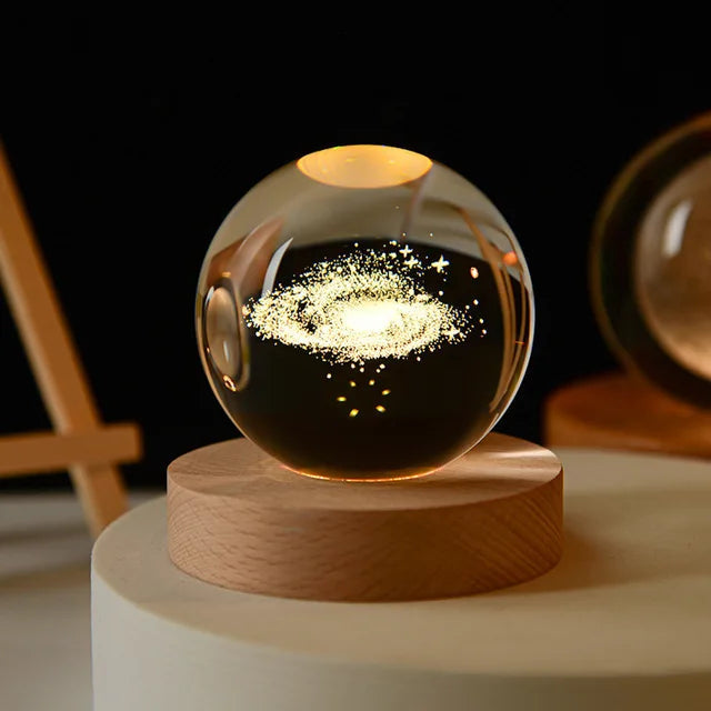 Bola de cristal 3D de 6cm para decoración del hogar y escritorio, grabado con láser globo con sistema Solar, luz nocturna de Planeta, regalo de cumpleaños y Astronomía Importe Go 6cm with base Galaxy 