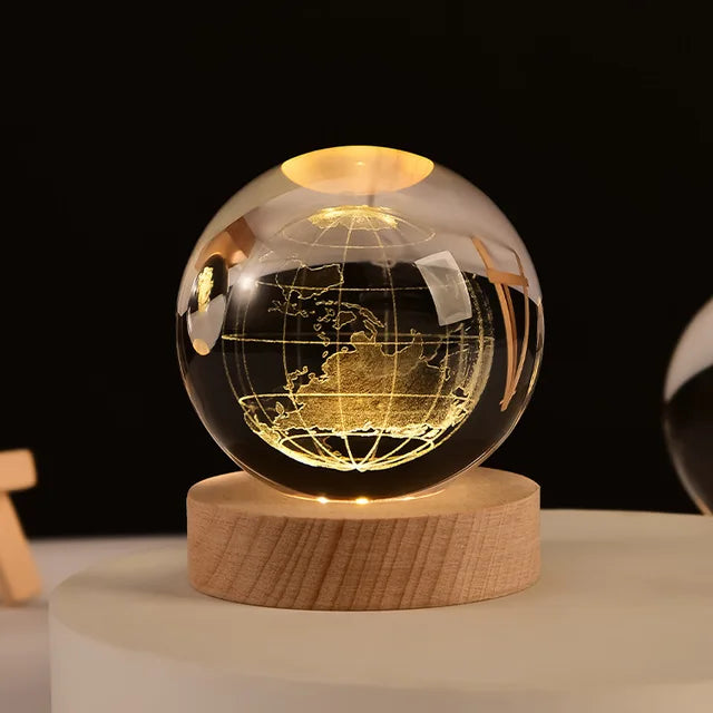 Bola de cristal 3D de 6cm para decoración del hogar y escritorio, grabado con láser globo con sistema Solar, luz nocturna de Planeta, regalo de cumpleaños y Astronomía Importe Go 6cm with base Earth 