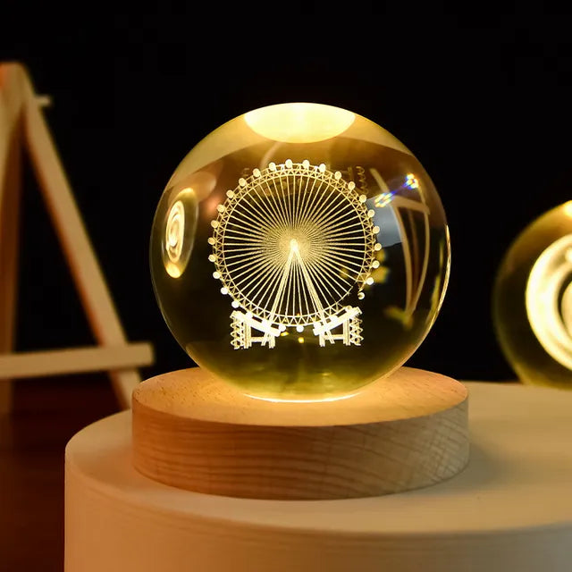 Bola de cristal 3D de 6cm para decoración del hogar y escritorio, grabado con láser globo con sistema Solar, luz nocturna de Planeta, regalo de cumpleaños y Astronomía Importe Go 6cm with base Ferris wheel 