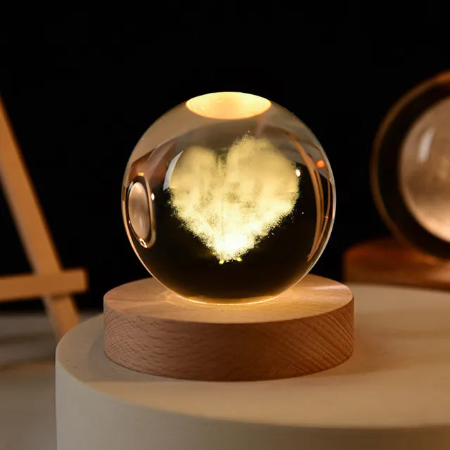 Bola de cristal 3D de 6cm para decoración del hogar y escritorio, grabado con láser globo con sistema Solar, luz nocturna de Planeta, regalo de cumpleaños y Astronomía Importe Go 6cm with base Heart 