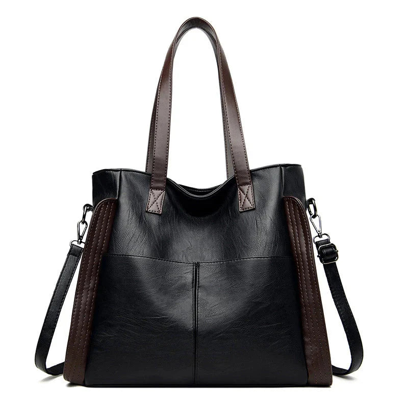 Bolsa de Couro Feminina Grande Clássica Bolsa Feminina Importe Go Preto 