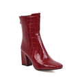 Botines de piel de serpiente para mujer, botas de moto de tacón alto, zapatos de fiesta, color blanco y rojo, a la moda, sexys, para invierno Importe Go wine red 4 