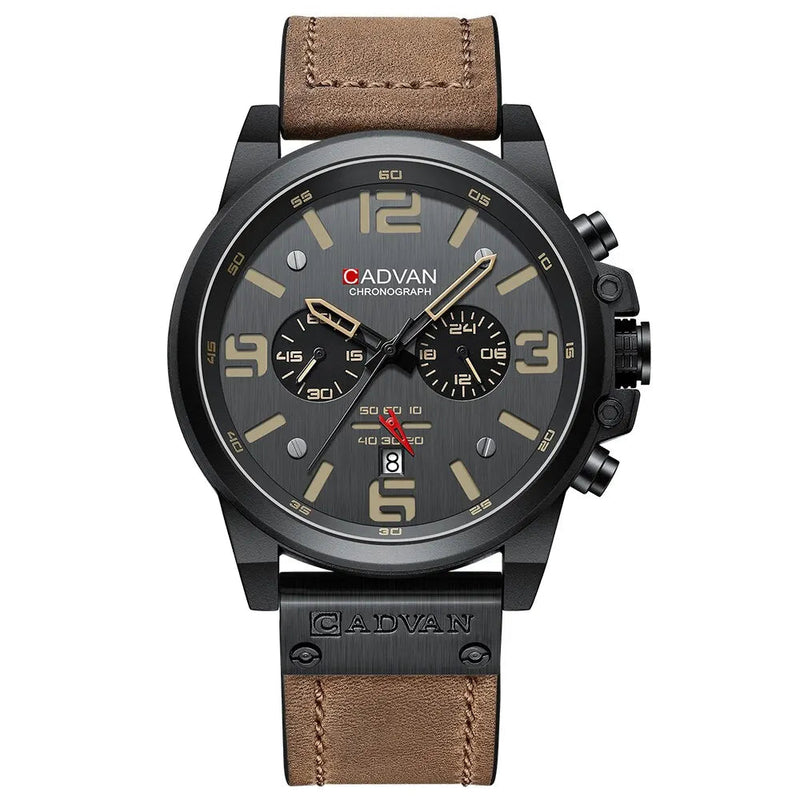 CADVAN-Relógio De Pulso De Quartzo De Couro Genuíno Impermeável Masculino, Cronógrafo, Militar, Esporte, Marca De Luxo Top Importe Go 