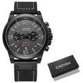 CADVAN-Relógio De Pulso De Quartzo De Couro Genuíno Impermeável Masculino, Cronógrafo, Militar, Esporte, Marca De Luxo Top Importe Go Black 