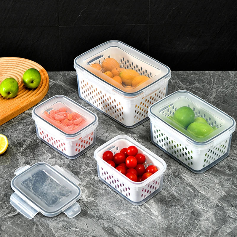 Caja de almacenamiento para refrigerador, organizador de frutas y verduras frescas, cesta de drenaje, contenedores de almacenamiento, despensa, organizador de cocina Importe Go 