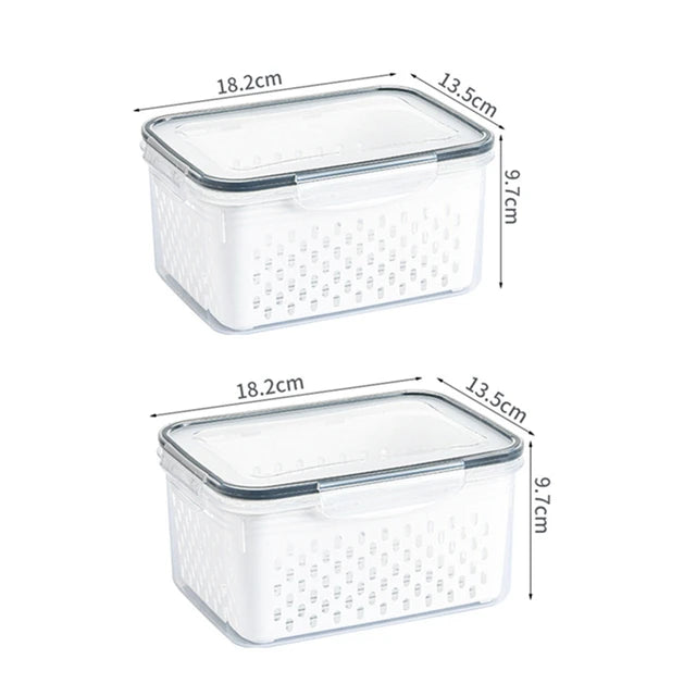 Caja de almacenamiento para refrigerador, organizador de frutas y verduras frescas, cesta de drenaje, contenedores de almacenamiento, despensa, organizador de cocina Importe Go 2Pcs 3300ML 