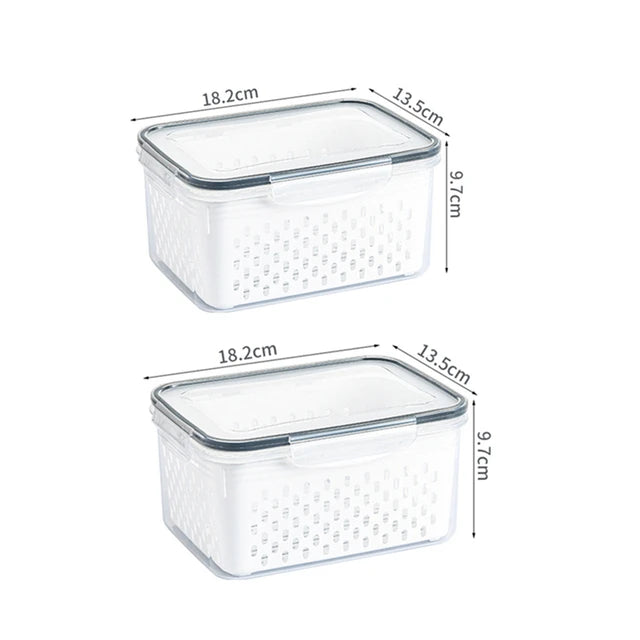 Caja de almacenamiento para refrigerador, organizador de frutas y verduras frescas, cesta de drenaje, contenedores de almacenamiento, despensa, organizador de cocina Importe Go 2Pcs 1750ML 