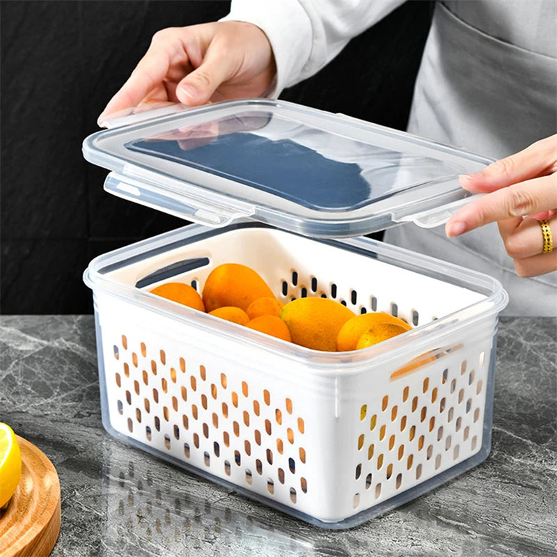 Caja de almacenamiento para refrigerador, organizador de frutas y verduras frescas, cesta de drenaje, contenedores de almacenamiento, despensa, organizador de cocina Importe Go 