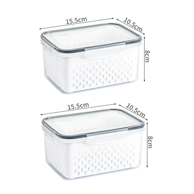 Caja de almacenamiento para refrigerador, organizador de frutas y verduras frescas, cesta de drenaje, contenedores de almacenamiento, despensa, organizador de cocina Importe Go 2Pcs 850ML 