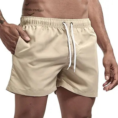 Calção de banho com secagem rápida masculina, respirável, cordão com bolsos, surfe, shorts de praia, verão Importe Go Khaki S 