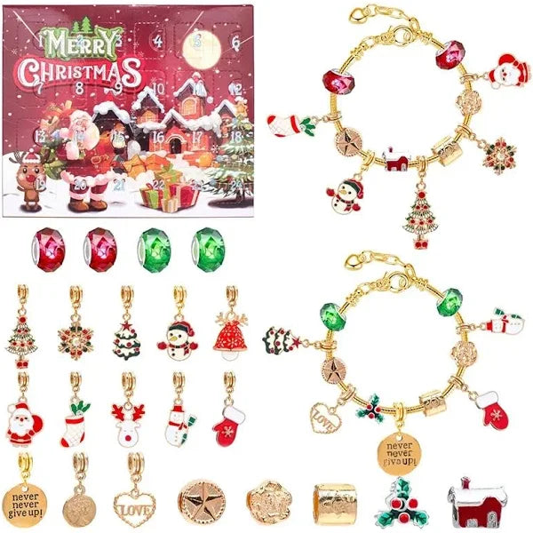 Calendário Infantil Contagem Regressiva + Berloques Surpresas de Natal Calendário Infantil Contagem Regressiva + Berloques Surpresas de Natal Importe Go Pulseiras Dourada 