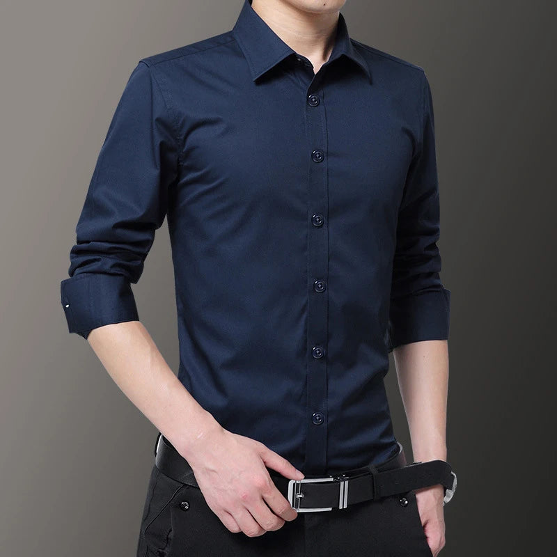 Camisa branca de manga comprida Slim Fit masculina, monocromática, casual, de negócios, clássico, plus size, 5XL, 6XL, 7XL, nova marca, 2023 Importe Go 