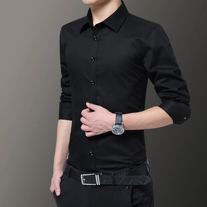 Camisa branca de manga comprida Slim Fit masculina, monocromática, casual, de negócios, clássico, plus size, 5XL, 6XL, 7XL, nova marca, 2023 Importe Go 