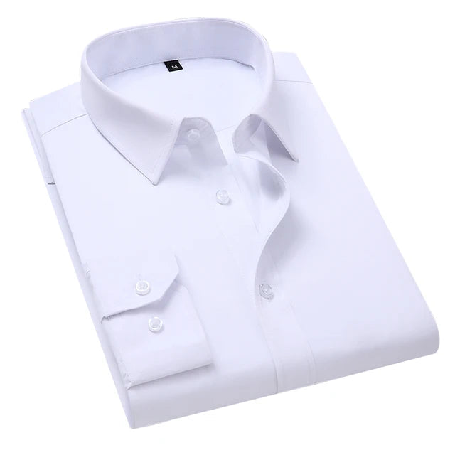 Camisa branca de manga comprida Slim Fit masculina, monocromática, casual, de negócios, clássico, plus size, 5XL, 6XL, 7XL, nova marca, 2023 Importe Go Branco M (45-53kg) 