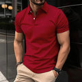 Camisa polo de manga curta masculina, gola virada para baixo, botão, top cor pura, casual roupas de conforto, verão, best-seller Importe Go red S 