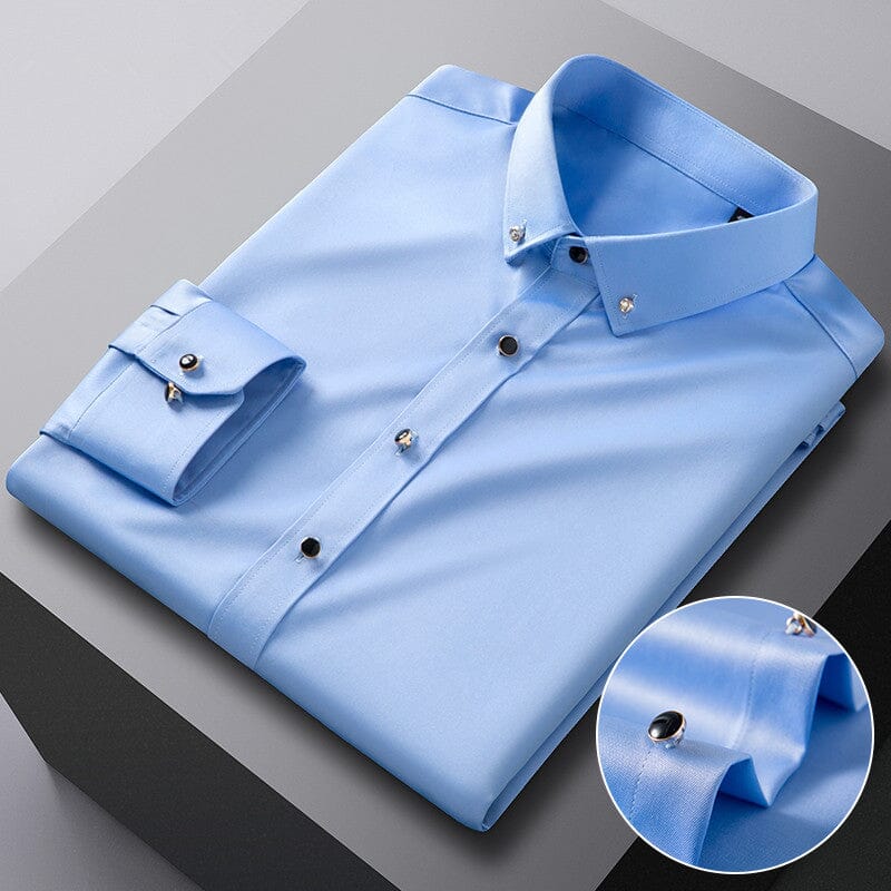 Camisa Social Masculina em Seda Gelo Camisa Social Masculina em Seda Gelo Importe Go Azul Claro P 