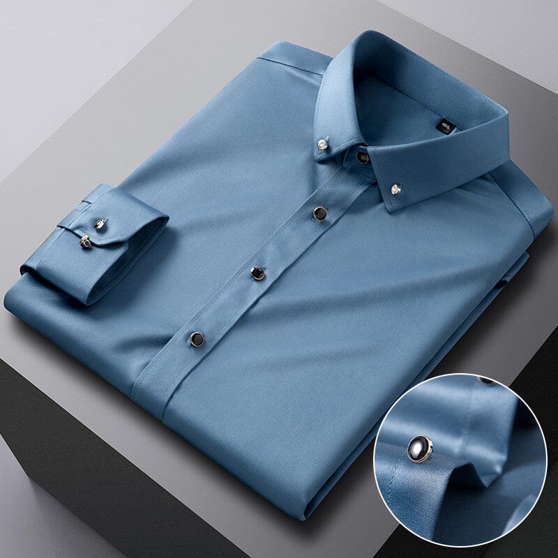 Camisa Social Masculina em Seda Gelo Camisa Social Masculina em Seda Gelo Importe Go Azul P 