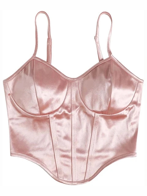 Camisola de espaguete de bainha costurada assimétrica feminina, camisola de cetim, Traf, Europa e América, recém-projetada para meninas, Y2K, verão Importe Go Rosa S 