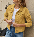 Casaco jeans de lapela feminino, Moda Europeia e Americana, Jaqueta de inverno, Roupas femininas, Presente de Natal Importe Go yellow S 