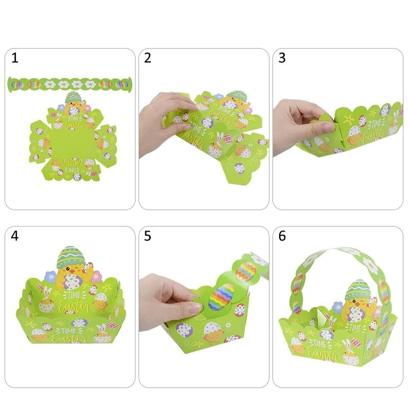 Cesta de almacenamiento de 4 piezas para niños, bolsa de papel con bonito diseño de conejo de pascua, pollitos, dulces, decoración de Pascua, suministros para fiestas y el hogar Importe Go 