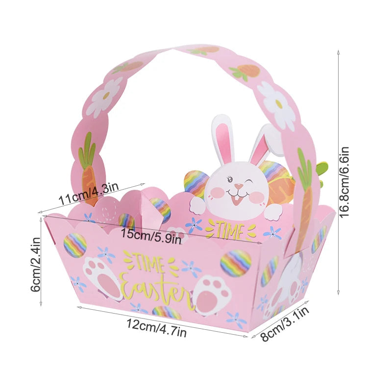 Cesta de almacenamiento de 4 piezas para niños, bolsa de papel con bonito diseño de conejo de pascua, pollitos, dulces, decoración de Pascua, suministros para fiestas y el hogar Importe Go 