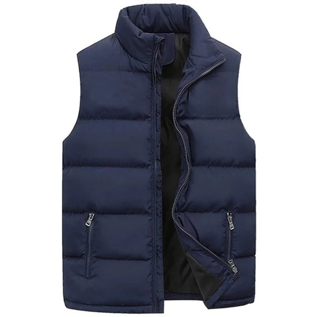 Chaleco para hombre, chaqueta cálida sin mangas, abrigo impermeable con cremallera, cuello levantado, informal, ropa de marca, invierno, otoño Importe Go Azul M 