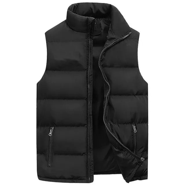 Chaleco para hombre, chaqueta cálida sin mangas, abrigo impermeable con cremallera, cuello levantado, informal, ropa de marca, invierno, otoño Importe Go Negro M 