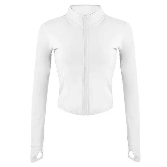 Chaqueta de chándal ajustada para mujer, abrigo de Fitness de manga larga, Tops cortos de Yoga con agujeros para el pulgar, chaqueta de gimnasio, sudaderas de entrenamiento Importe Go White S 