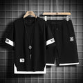 Conjunto de fatos de treino preto e branco masculino, t-shirt e shorts com mangas, roupa esportiva oversize, 5XL, verão, 2023 Importe Go YPY6817 K77 1 L FOR 165 CM 65KG 