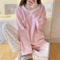 Conjunto de pijama grosso de lã quente feminino, roupa de dormir, casual, top sólido e xadrez, macio, terno doméstico, inverno Importe Go Pink XXL 