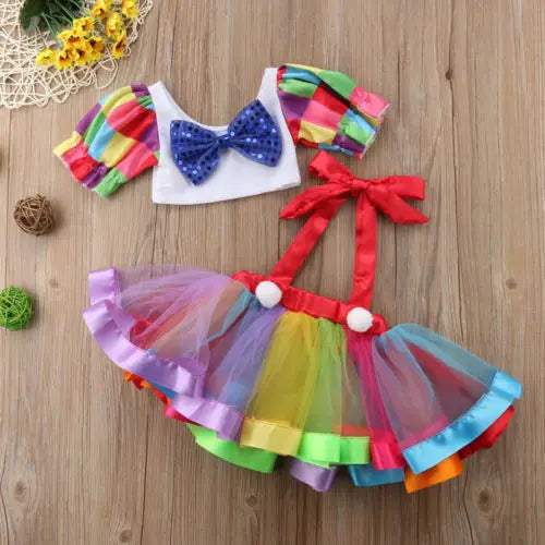 Conjunto de roupas feitas de verão para crianças e bebês, 0-6 anos, vestido de circo para festa de aniversário, roupas top crop para meninas, roupas de halloween Importe Go 