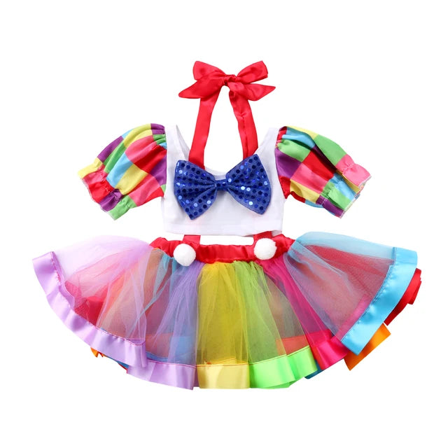 Conjunto de roupas feitas de verão para crianças e bebês, 0-6 anos, vestido de circo para festa de aniversário, roupas top crop para meninas, roupas de halloween Importe Go Branco 3T 