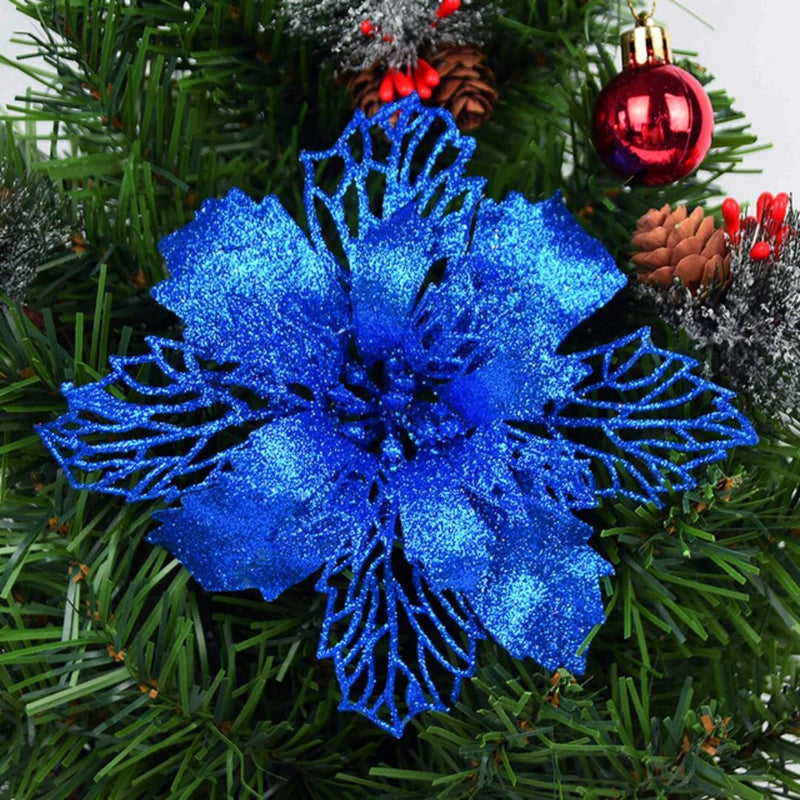 Kit 5 Flores Decoração para Natal natal 13 Importe Go Flor Azul - 5 Peças 