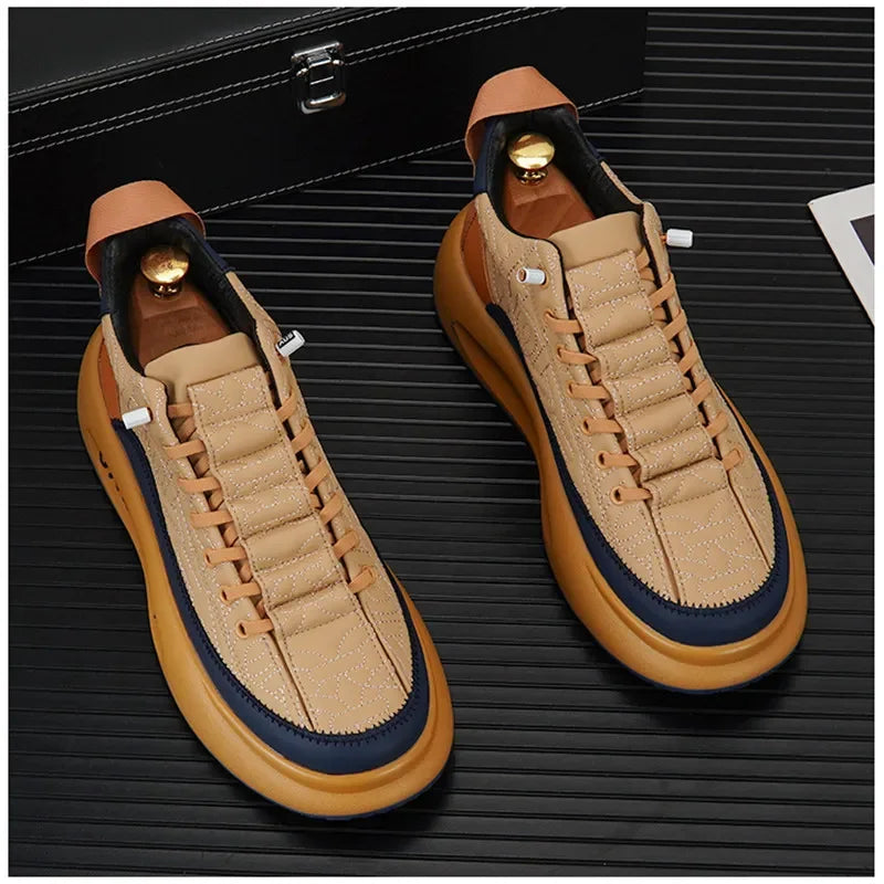 Leather Casual Board Shoes 2023 Summer Breathable Sports Soft Sole Elevated Lace up High Top Cloth Shoes Fashion Shoes Importe Go 