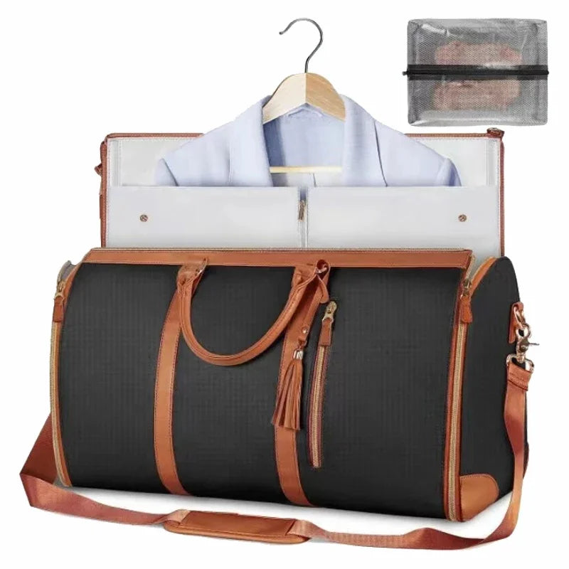 Lucshy-Saco Dobrável De Grande Capacidade, Saco De Vestuário De Viagem, Saco De Armazenamento De Couro PU, Bolsa Impermeável, Moda Esportes Ao Ar Livre Importe Go Black 