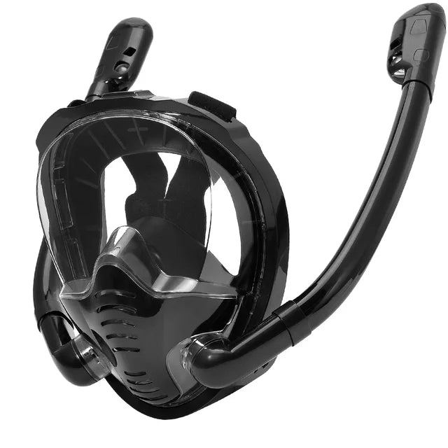 Máscara Full Face Silicone Snorkel, Vista Panorâmica de 360 °, Top Seco, Mergulho, Óculos de Mergulho, Anti-Nevoeiro, Anti-Vazamento, 2 Snorkel Importe Go Black S/M 