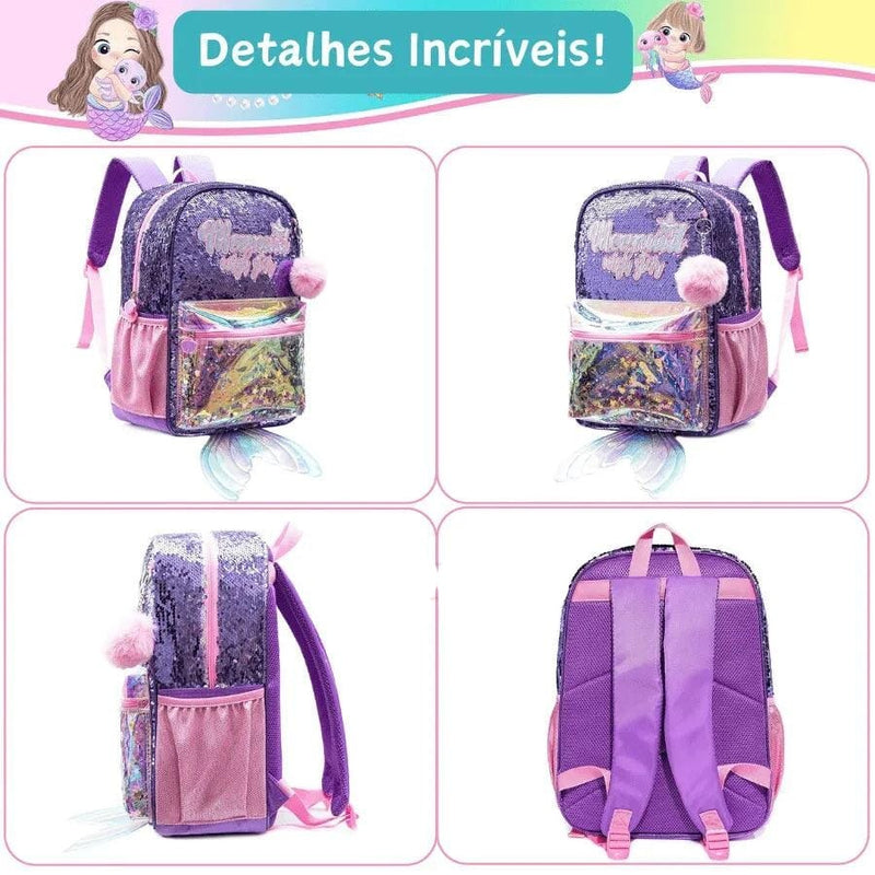 Mochila Infantil Para Meninas Super Shine Com Lantejoulas Importe Go 