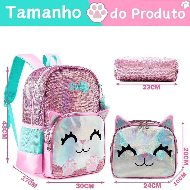 Mochila Infantil Para Meninas Super Shine Com Lantejoulas Importe Go 