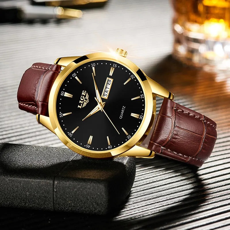 Moda Relógios Homens Top Brand Luxo Quartz Watch Men Leather Strap Waterproof Business Casual Men Relógios de pulso Relógio Importe Go 