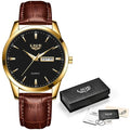 Moda Relógios Homens Top Brand Luxo Quartz Watch Men Leather Strap Waterproof Business Casual Men Relógios de pulso Relógio Importe Go gold black 