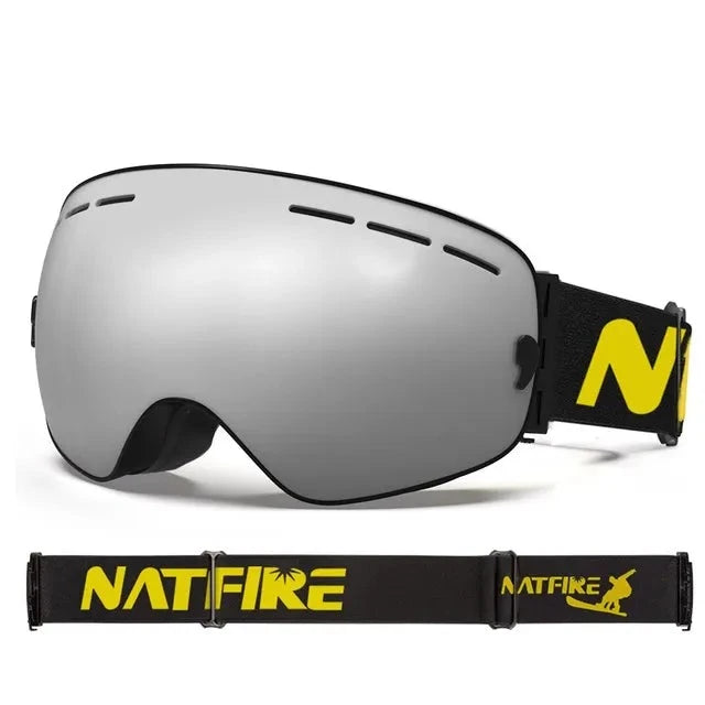 NATFIRE-Ski Goggles com Camadas Duplas, Anti-fog Eyewear, UV400 Óculos, Snow Goggles, Snowmobile Eyewear, Esporte ao ar livre, Esqui Googles Importe Go Silver 