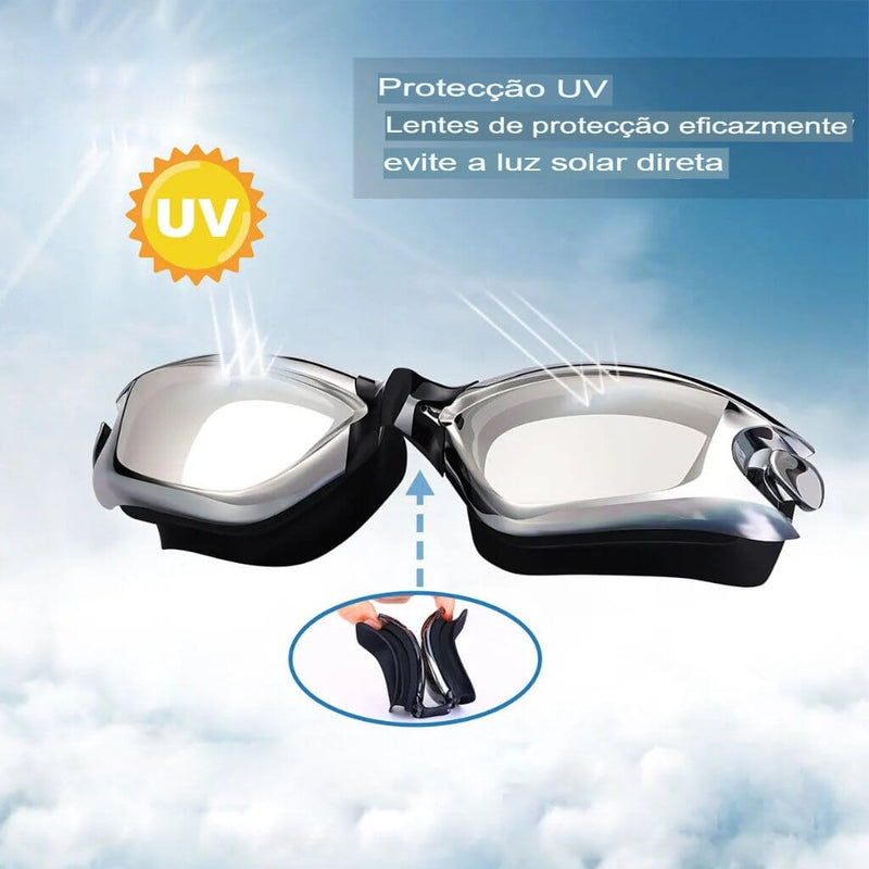 Óculos para Natação Profissional Anti-nevoeiro com Proteção UV + Super Brinde Óculos para Natação Profissional Anti-nevoeiro com Proteção UV + Super Brinde Importe Go 