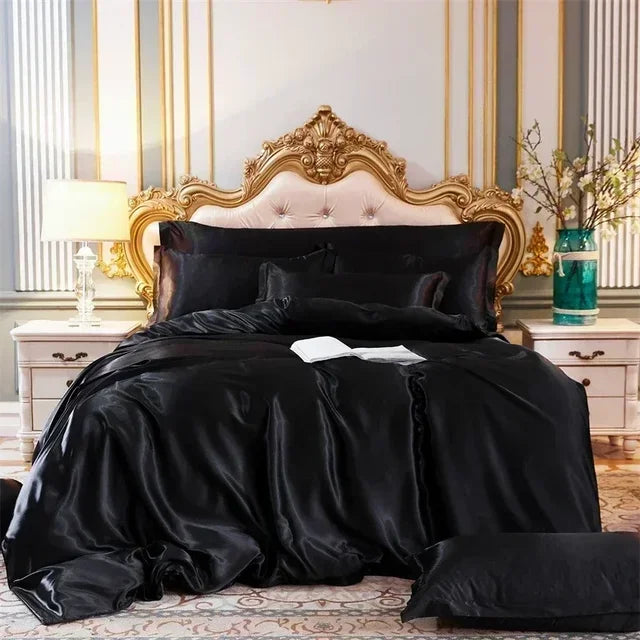 Poliéster Satin Bedding Set, High End, Queen Duvet Cover Set, sedoso macio, acolhedor, king size, suave, único, duplo, luxo Importe Go 